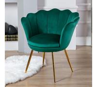 Ya-Home Sillón Individual de Terciopelo Butaca de Salón,Silla Tocador Maquillaje con Patas de Metal，Silla de Concha Moderno para Recepción/Dormitorio/Tocador,Verde