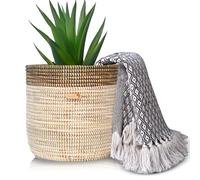 YAADU Cesta de almacenamiento trenzada, cesta para plantas, cesta de estantería, cesta africana, maceta decorativa, maceta, almacenamiento de juguetes y diversos artículos (blanco y negro)