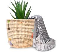 YAADU Cesta de almacenamiento trenzada, cesta para plantas, cesta de estantería, cesta africana, maceta decorativa, maceta, almacenamiento de juguetes y diversos artículos (blanco y multicolor)