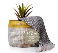 YAADU Cesta de almacenamiento trenzada, cesta para plantas, cesta para estantería, cesta africana, maceta decorativa, maceta, almacenamiento de juguetes y diversos artículos modelo Bantu (amarillo)