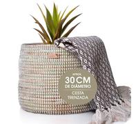 YAADU Cesta de Almacenamiento Trenzada para Plantas, Estantería, Africana, Maceta Decorativa, Almacenamiento de Juguetes y Diversos Artículos Modelo Nimba (Blanco)