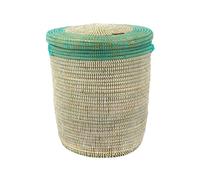 YAADU XL Cesto para Ropa Sucia Con Tapa 50L - Tejido, Africano, Grande para Juguetes, Con Asa, Modelo Ta-Mery (Turquesa)