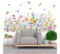 YAANBUNB 2PCS Vinilos de Plantas en 3D, Pegatinas de Pared de Planta de PVC, Pegatinas para Pared 3D de Plantas Verdes, Vinilo Decorativo Pared para Dormitorio Sala Oficina(30 * 90cm) (flores)