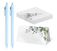 YAANBUNB 50PCS Tarjetas de Boda para Mesa, Tarjetas de Nombre de Mesa de Diseño Hojas Verdes, Tarjetas de Lugar para Boda Plegables con 2 Bolígrafos para Boda/Comunión/Bautizo Cumpleaños/Baby Shower