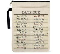 YAANUNULU Library Date Due Book Sleeve Book Bag Gifts for Book Lover, Paperback Sleeve for Librarian Lovers Bookish Group Club Gifts for Women, Book Cover with Zipper and Front Pocket 9 x 12 Inch