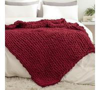YAAPSU Manta de punto grueso de 129,5 x 160 cm, 100 % tejido a mano, manta de punto grueso para sofá, cama, manta de ganchillo (rojo)