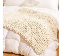 YAAPSU Manta de Punto Grueso de 40 x 50 Pulgadas, Manta de felpilla Jumbo Suave, Manta 100% Tejida a Mano para sofá Cama, Manta Gruesa de Punto Trenzado Grueso, Manta de Ganchillo con Nudo de Cuerda