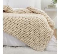 YAAPSU Manta de Punto Grueso de 50 x 60 Pulgadas, Manta de felpilla, Manta de Punto Grueso para sofá y Cama, Manta de Punto Suave y Grande, Manta de Punto Trenzado Grueso de Ganchillo (Beige)