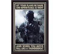 YAASIMOULE Deja que tus planes sean oscuros e impenetrables como la noche. Cuando te mueves, caes como un rayo. Póster de soldado enmarcado en lienzo mate.