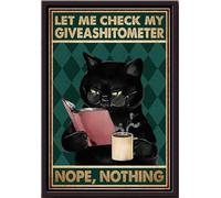 YAASIMOULE Déjame revisar mi Giveashitómetro No, nada Gato negro enojado bebiendo té y leyendo un libro Póster enmarcado en lienzo mate