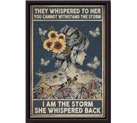 YAASIMOULE Ella susurró: Soy la chica de la tormenta con girasoles y mariposas, póster enmarcado en lienzo mate