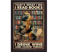 YAASIMOULE Eso es lo que hago, leo libros, bebo vino tinto y sé cosas. Póster de oso pardo enmarcado en lienzo mate.