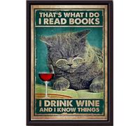YAASIMOULE Eso es lo que hago, leo libros, bebo vino y sé cosas. Póster de animales, arte de pared, regalo para amantes de los gatos, impresiones en lienzo mate enmarcadas de British Shorthair.