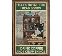 YAASIMOULE Gatos, gatos, eso es lo que hago, leo libros, tomo café y sé cosas. Póster