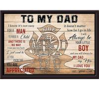 YAASIMOULE Para mi papá bombero: Sé que no es fácil para un hombre criar a un hijo. Te amo. Póster enmarcado en lienzo mate.