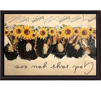 YAASIMOULE Póster Afro Girl Girasol Dios dice que eres fuerte, perdonada, especial, encantadora, única, elegida, preciosa, enmarcado en lienzo mate.