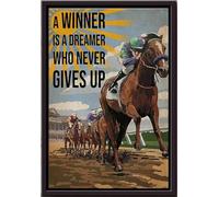 YAASIMOULE Póster Carreras de caballos: Un ganador es un soñador que nunca se rinde (Sunburst, lienzo mate enmarcado)