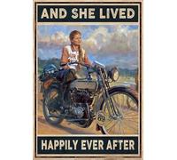 YAASIMOULE Póster de arte pared decoración del hogar: Chica con su motocicleta en la playa y vivió feliz para siempre.