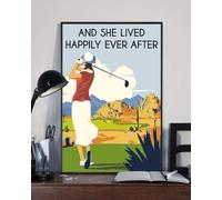 YAASIMOULE Póster de arte pared decoración del hogar golf y ella vivió feliz para siempre chica golfista
