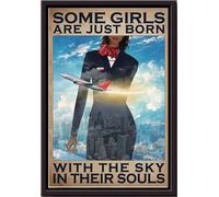 YAASIMOULE Póster de azafata mexicana enmarcado en lienzo mate con texto Algunas chicas nacieron con el cielo en el alma.