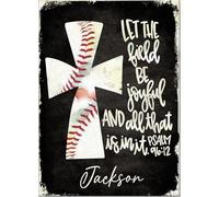 YAASIMOULE Póster de béisbol personalizado y lienzo con la cruz de Jesús, arte de pared motivacional cristiano, nombre personalizado, decoración del hogar para esposo, novio e hijo.