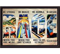YAASIMOULE Póster de carreras de coches impresionante, lienzo mate enmarcado, sé fuerte, valiente y humilde