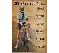 YAASIMOULE Póster de ciclismo Dios dice que eres único, especial, encantador, precioso, fuerte y elegido, lienzo envuelto en galería, idea de regalo enmarcada.