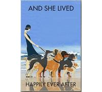 YAASIMOULE Póster de Ella vivió feliz para siempre con sus perros, decoración de galería, lienzo, arte de pared, regalo para niña, mujer, perro, mamá, amante, hogar, playa, envuelto, enmarcado, idea