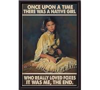 YAASIMOULE Póster de Érase una vez una chica nativa que amaba a los zorros, arte de pared americano, lienzo, regalo para mujeres, amante de los zorros, animal, cultura local, impresiones enmarcadas y