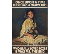 YAASIMOULE Póster de Érase una vez una chica nativa que amaba a los zorros, arte de pared americano, lienzo, regalo para mujeres, amante de los zorros, animal, cultura local, galería turística, idea