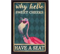 YAASIMOULE Póster de flamencos: ¿Por qué hola, dulces mejillas, siéntate?, decoración de baño, arte de pared divertido, impresiones para amantes de los animales, impresiones en lienzo enmarcadas para