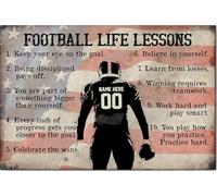 YAASIMOULE Póster de fútbol personalizado y lienzo con lecciones de vida, arte de pared personalizado con nombre y número, decoración del hogar para hijo o hijo de mamá y papá.