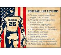 YAASIMOULE Póster de fútbol personalizado y lienzo con lecciones de vida, arte de pared personalizado con nombre y número, decoración del hogar para niño e hijo de mamá y papá.
