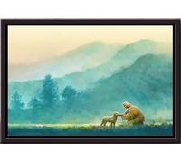 YAASIMOULE Póster de Jesús con las ovejas en el campo (enmarcado en lienzo mate)