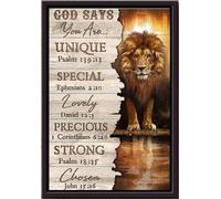 YAASIMOULE Póster de león enmarcado en lienzo mate con texto Dios dice que eres único, especial, encantador, precioso y fuerte.