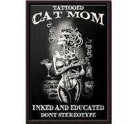 YAASIMOULE Póster de mamá gata tatuada, tatuada y educada, No estereotipos, enmarcado en lienzo mate