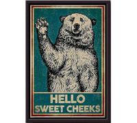 YAASIMOULE Póster de oso grizzly Hola, dulces mejillas, arte de pared de animales, regalo para amantes, decoración del hogar, sala de estar, impresiones en lienzo mate enmarcadas