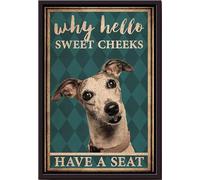 YAASIMOULE Póster de perro Por qué hola, dulces mejillas, siéntate, decoración de baño, arte de pared divertido, impresiones en lienzo enmarcadas para amantes de los animales
