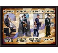 YAASIMOULE Póster de policía enmarcado en lienzo mate Sé fuerte, valiente, humilde e impresionante