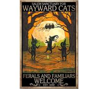 YAASIMOULE Póster de Salem Sanctuary For Wayward Cat, arte de pared de Halloween, regalo para amantes de los gatos negros, decoración de lienzo, galería envuelta, enmarcada, idea de impresión.