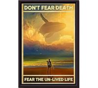 YAASIMOULE Póster de surf No temas a la muerte, vida no vivida, arte de pared deportivo, regalo para amantes, ballenas, océanos, atletas, impresiones en lienzo mate enmarcadas.