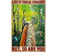 YAASIMOULE Póster de vaquera La vida es dura, pero tú también. Arte de pared para montar a caballo. Regalo de vaquero. Impresiones en lienzo enmarcadas.