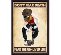 YAASIMOULE Póster de vaquera No temas a la muerte, arte de pared para montar a caballo, regalo de vaquero, impresiones en lienzo enmarcadas