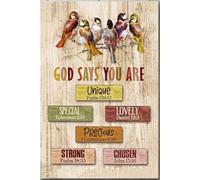 YAASIMOULE Póster decorativo de gorrión con texto Dios te dice que eres, galería de lienzo, arte de pared, regalo para amantes de las aves, animales, hogar, jardín, envuelto, idea enmarcada