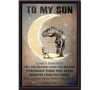 YAASIMOULE Póster Dinosaurio para mi hijo: siempre recuerda que eres más valiente que creer, más fuerte, parecer más inteligente, pensar. Lienzo mate enmarcado.