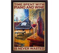YAASIMOULE Póster El tiempo pasado con el piano y el vino nunca se desperdicia (enmarcado en lienzo mate)