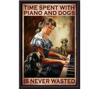 YAASIMOULE Póster El tiempo pasado con el piano y los caniches nunca se desperdicia (enmarcado en lienzo mate)