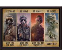 YAASIMOULE Póster enmarcado en lienzo mate con el lema Piloto de avión, sé fuerte, valiente, humilde y rudo.