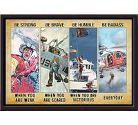 YAASIMOULE Póster enmarcado en lienzo mate con el lema Sé fuerte, valiente, humilde y rudo de la Guardia Costera para todos los días.