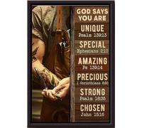 YAASIMOULE Póster enmarcado en lienzo mate con el texto Dios del Barbero dice que eres único, especial, asombroso, fuerte y elegido.